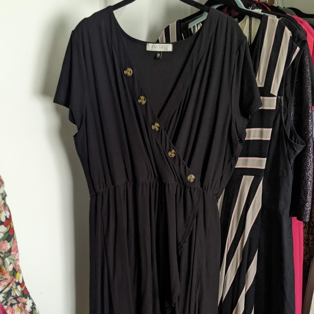 Planet Gold | Black Faux-Wrap Dress